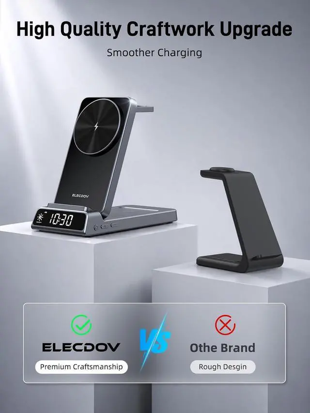 Alt view image 7 of 7 - 3 in 1 Charging Station for Apple, Magnetic Charger for iPhone, Foldable Wireless Charger with Clock, Travel Watch Charger Stand for iPhone 17/Air/16/15 Series, iWatch 10/AirPods 4 (Grey)