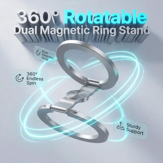 Alt view image 2 of 7 - Magnetic Phone Stand, Foldable 360° Rotating Phone Holder with Dual-Sided Magnetic Design, Adjustable Desktop Stand for Home, Office, Travel and Daily Use (Grey-1)