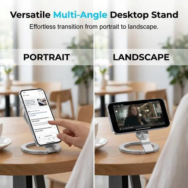 Alt view image 3 of 7 - Magnetic Phone Stand, Foldable 360° Rotating Phone Holder with Dual-Sided Magnetic Design, Adjustable Desktop Stand for Home, Office, Travel and Daily Use (Grey-1)