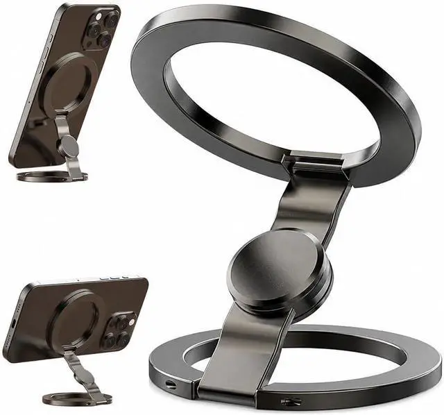 Main image of Magnetic Phone Stand, Foldable 360° Rotating Phone Holder with Dual-Sided Magnetic Design, Adjustable Desktop Stand for Home, Office, Travel and Daily Use (Grey-1)