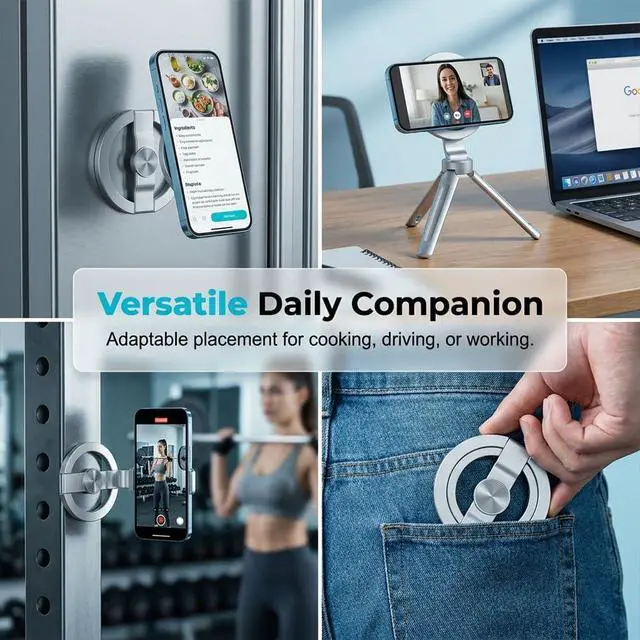 Alt view image 5 of 7 - Magnetic Phone Stand, Foldable 360° Rotating Phone Holder with Dual-Sided Magnetic Design, Adjustable Desktop Stand for Home, Office, Travel and Daily Use (Grey-1)
