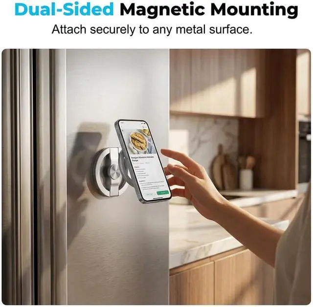 Alt view image 4 of 7 - Magnetic Phone Stand, Foldable 360° Rotating Phone Holder with Dual-Sided Magnetic Design, Adjustable Desktop Stand for Home, Office, Travel and Daily Use (Grey-1)