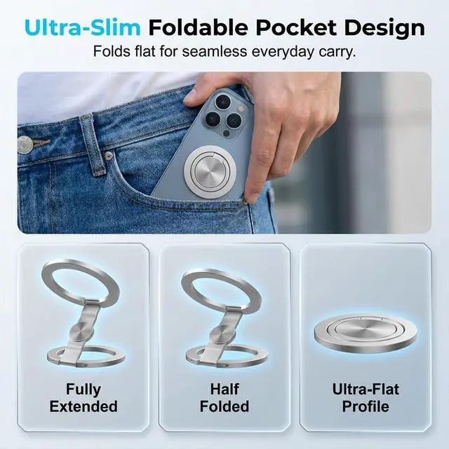 Alt view image 6 of 7 - Magnetic Phone Stand, Foldable 360° Rotating Phone Holder with Dual-Sided Magnetic Design, Adjustable Desktop Stand for Home, Office, Travel and Daily Use (Grey-1)