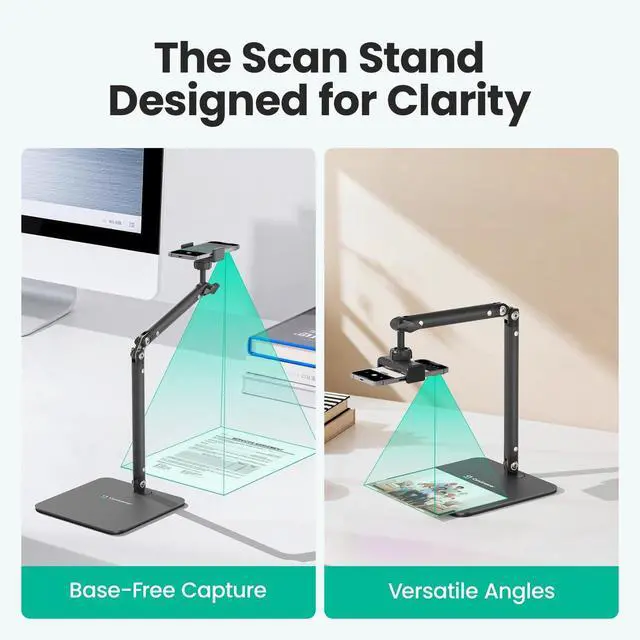 Alt view image 5 of 7 - Ergonomic Phone iPad Stand for Desk - Ultra Sturdy Base, Adjustable & Foldable Mobile Holder with 2 Extendable Clamps, Work from Home Essentials Compatible with iPhone/iPad (1 Pack)