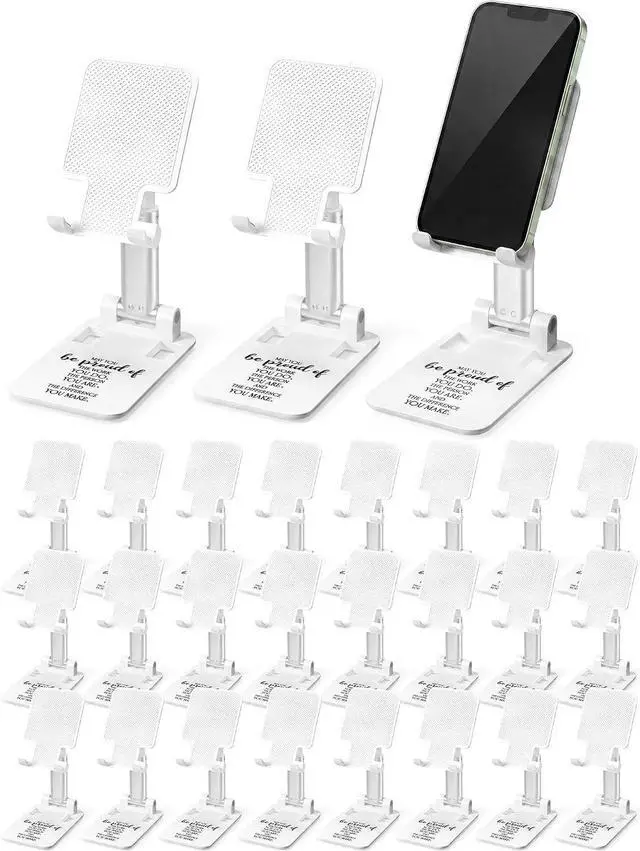 Main image of 24 Pcs Employee Appreciation Gifts Bulk Cell Phone Stand for Desk Plastic Phone Holder Stand with Inspiring Quote Foldable Angle Height Adjustable Thank You Gifts for Staff Coworkers, White