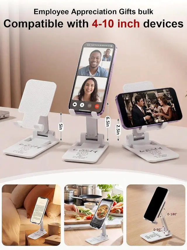 Alt view image 2 of 7 - 24 Pcs Employee Appreciation Gifts Bulk Cell Phone Stand for Desk Plastic Phone Holder Stand with Inspiring Quote Foldable Angle Height Adjustable Thank You Gifts for Staff Coworkers, White