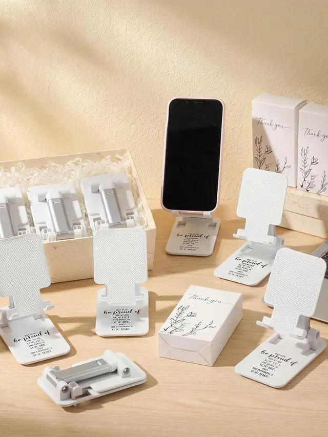 Alt view image 5 of 7 - 24 Pcs Employee Appreciation Gifts Bulk Cell Phone Stand for Desk Plastic Phone Holder Stand with Inspiring Quote Foldable Angle Height Adjustable Thank You Gifts for Staff Coworkers, White