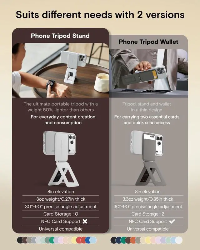 Alt view image 2 of 7 - Phone Stand, Magnetic Phone Tripod Stand Stain-Resistant MOVAS Leather & Angle Adjustment & Strong Magnets Tripod for iPhone 17/16/15/14/13/12 (Included Metal Ring)-Misty Cove