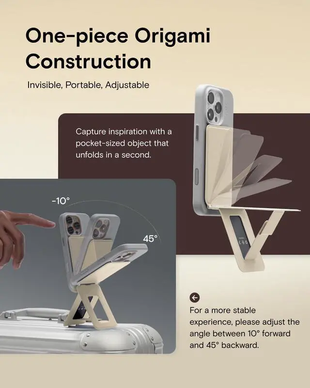 Alt view image 3 of 7 - Phone Stand, Magnetic Phone Tripod Stand Stain-Resistant MOVAS Leather & Angle Adjustment & Strong Magnets Tripod for iPhone 17/16/15/14/13/12 (Included Metal Ring)-Misty Cove
