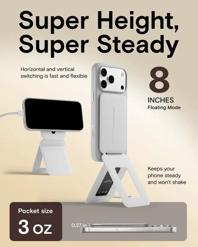 Alt view image 6 of 7 - Phone Stand, Magnetic Phone Tripod Stand Stain-Resistant MOVAS Leather & Angle Adjustment & Strong Magnets Tripod for iPhone 17/16/15/14/13/12 (Included Metal Ring)-Misty Cove
