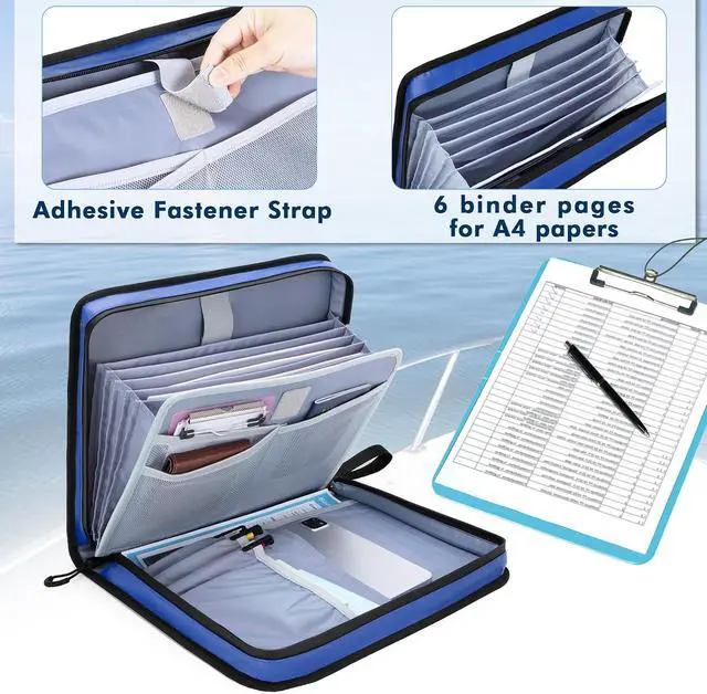 Alt view image 3 of 7 - Boat Document Holder, Waterproof Travel Document Folder with 6 Expandable Folders for A4 Papers, with 1 Handle Loop, Reflective Strip and Customized Name Frame, Patented Design