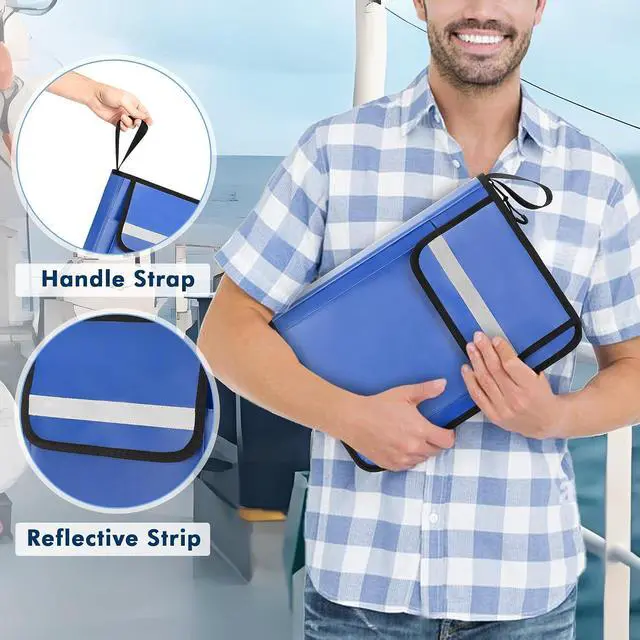 Alt view image 5 of 7 - Boat Document Holder, Waterproof Travel Document Folder with 6 Expandable Folders for A4 Papers, with 1 Handle Loop, Reflective Strip and Customized Name Frame, Patented Design