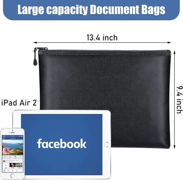 Alt view image 2 of 5 - 6 Pack Fireproof Document Bags 13.4 x 9.4 Inch Waterproof and Fireproof Money Bag Document Holder with Zipper Fireproof Safe Storage Bag for A4 Documents, Money, Passport and Tablet