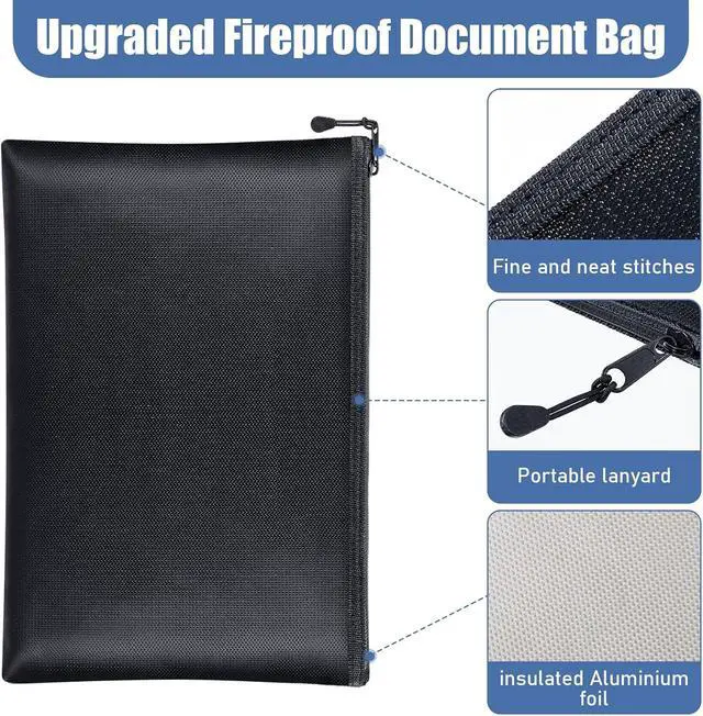 Alt view image 3 of 5 - 6 Pack Fireproof Document Bags 13.4 x 9.4 Inch Waterproof and Fireproof Money Bag Document Holder with Zipper Fireproof Safe Storage Bag for A4 Documents, Money, Passport and Tablet