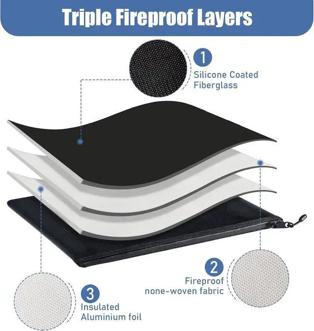 Alt view image 5 of 5 - 6 Pack Fireproof Document Bags 13.4 x 9.4 Inch Waterproof and Fireproof Money Bag Document Holder with Zipper Fireproof Safe Storage Bag for A4 Documents, Money, Passport and Tablet