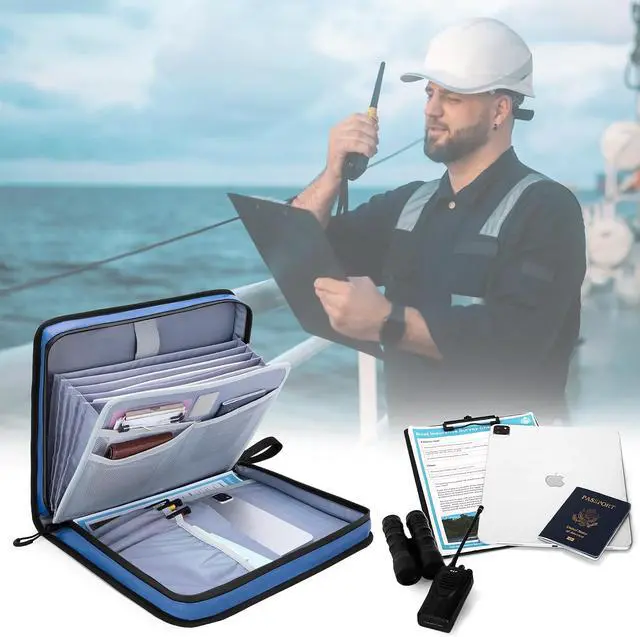 Alt view image 7 of 7 - Boat Document Holder, Waterproof Travel Document Folder with 6 Expandable Folders for A4 Papers, with 1 Handle Loop, Reflective Strip and Customized Name Frame, Patented Design