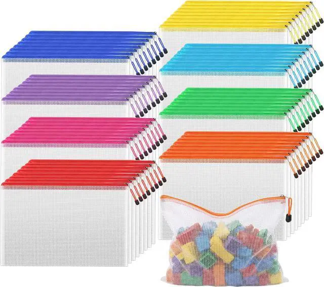 Main image of 72pcs Mesh Zipper Pouch Bags, A4 Letter Size Zipper Mesh Document Pouch, 13" x 9.5" Waterproof Mesh Bags for Board Games & Puzzles, Organizing Storage for School Office Supplies