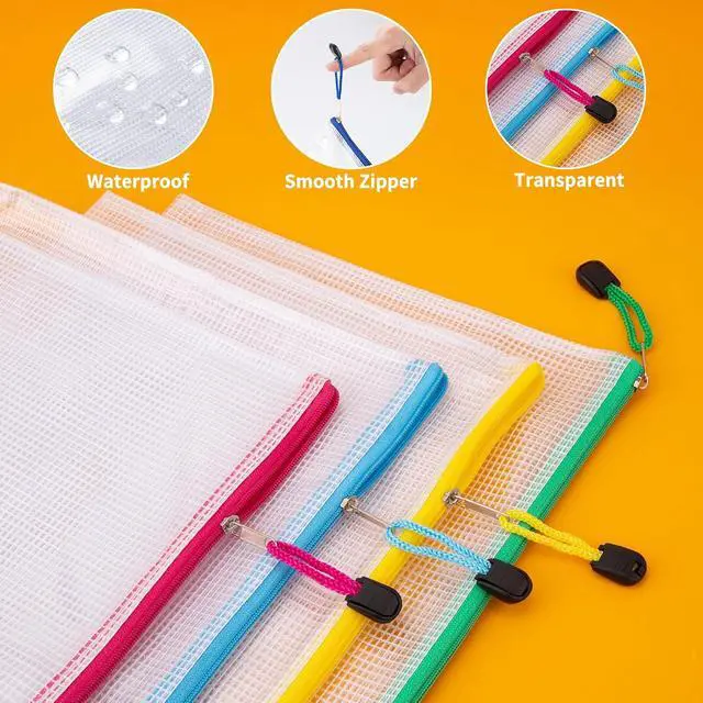 Alt view image 3 of 7 - 72pcs Mesh Zipper Pouch Bags, A4 Letter Size Zipper Mesh Document Pouch, 13" x 9.5" Waterproof Mesh Bags for Board Games & Puzzles, Organizing Storage for School Office Supplies