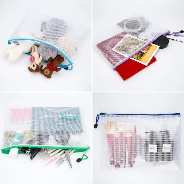 Alt view image 5 of 7 - 72pcs Mesh Zipper Pouch Bags, A4 Letter Size Zipper Mesh Document Pouch, 13" x 9.5" Waterproof Mesh Bags for Board Games & Puzzles, Organizing Storage for School Office Supplies