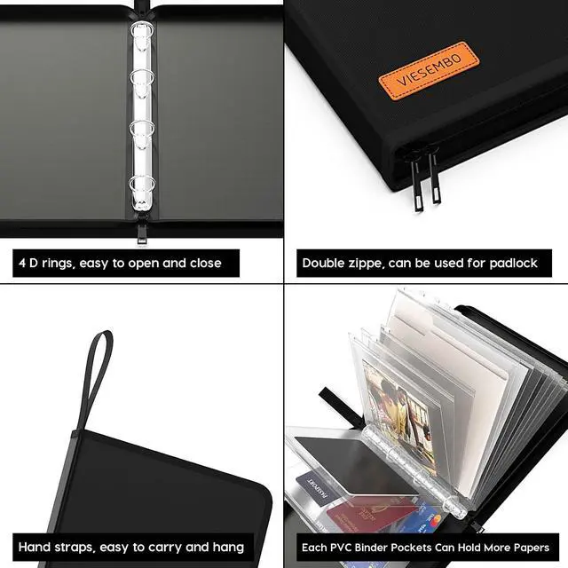 Alt view image 6 of 7 - Important Document Organizer Zipper Binder,Fireproof Document Bag for Birth Certificate Protector, Waterproof Bill Organizer in Case I Go Missing Binder for Home Safe, 4 Ring Receipt Holder (Black)