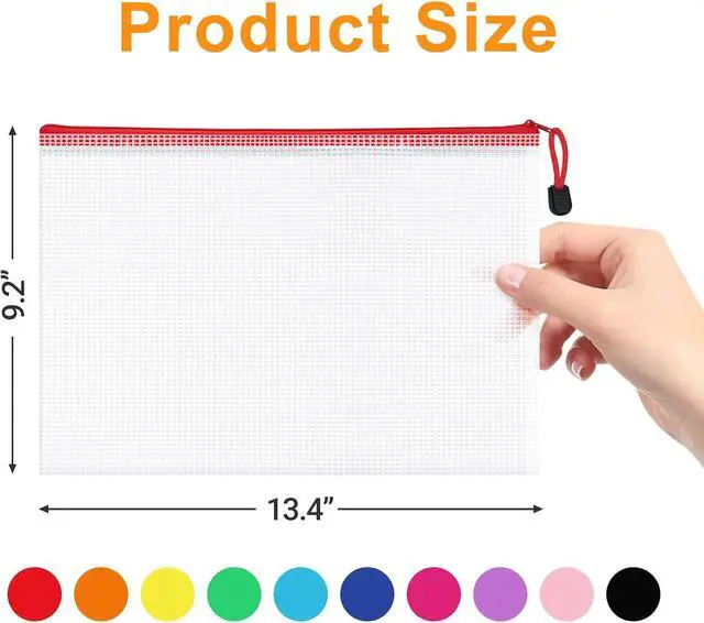 Alt view image 2 of 7 - 100Pack Mesh Zipper Pouch Bags, Waterproof A4 Letter Size Document Zipper Pouches for Storage, Teacher School, Toys, Puzzle, Office, 10 Colors