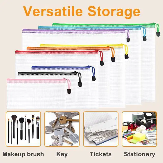 Alt view image 6 of 7 - 100Pack Mesh Zipper Pouch Bags, Waterproof A4 Letter Size Document Zipper Pouches for Storage, Teacher School, Toys, Puzzle, Office, 10 Colors