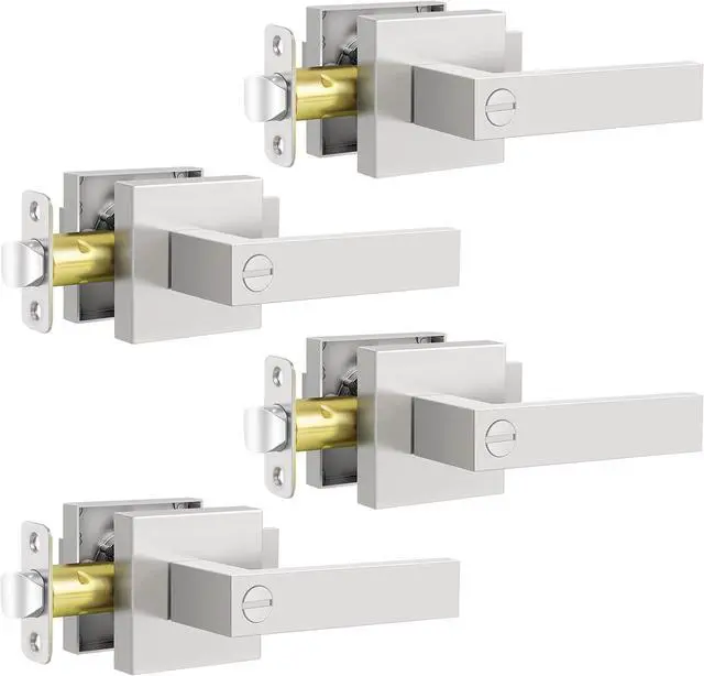 Main image of Brushed Nickel Door Handles Interior, Door Knobs for Bedrooms, Heavy Duty Privacy Door Levers, Waterproof Zinc Alloy Bathroom Door Handle for Left & Right Handled Doors (4 Pack)