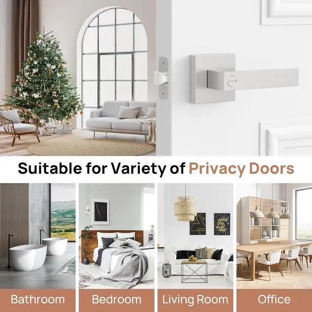 Alt view image 7 of 7 - Brushed Nickel Door Handles Interior, Door Knobs for Bedrooms, Heavy Duty Privacy Door Levers, Waterproof Zinc Alloy Bathroom Door Handle for Left & Right Handled Doors (4 Pack)
