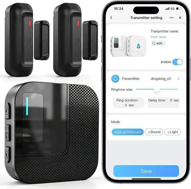 Main image of WiFi Door Chime, Door Sensor Alarm with Phone Notifications for Kids Safety & Dementia Care, Door Open Alert for Home Security and Business Use, 20 Chimes, 5 Volume Levels, 2.4GHz Only