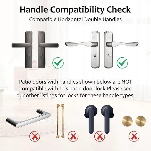 Alt view image 3 of 7 - French Door Security Keyless French Patio Door Security Lock Aluminum Alloy Double Door Easy Install Double Door Handle Lock Only Works with 2 Horizontal Handles (with Alarm)