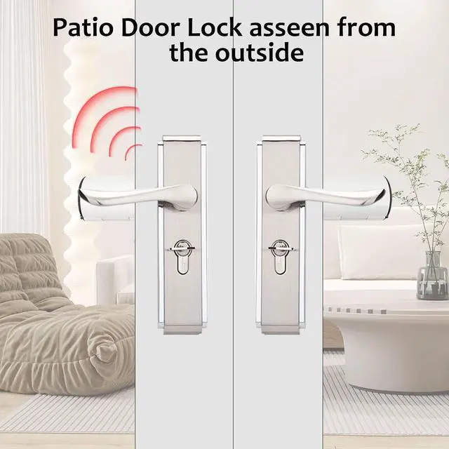 Alt view image 6 of 7 - French Door Security Keyless French Patio Door Security Lock Aluminum Alloy Double Door Easy Install Double Door Handle Lock Only Works with 2 Horizontal Handles (with Alarm)