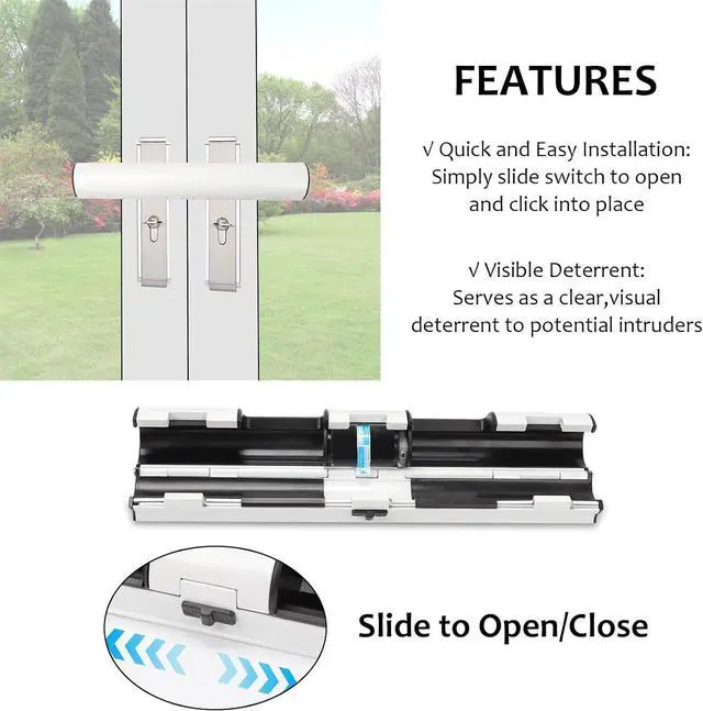 Alt view image 5 of 7 - French Door Security Keyless French Patio Door Security Lock Aluminum Alloy Double Door Easy Install Double Door Handle Lock Only Works with 2 Horizontal Handles (with Alarm)