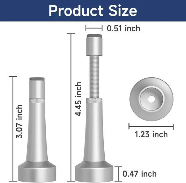 Alt view image 2 of 6 - 5Pcs Adjustable Door Stopper, 3.07-4.45in Aluminum Door Stoppers for Bottom of Door, Silver Door Stops for Wall with Silicone Tip, Screw & Adhesive Installation