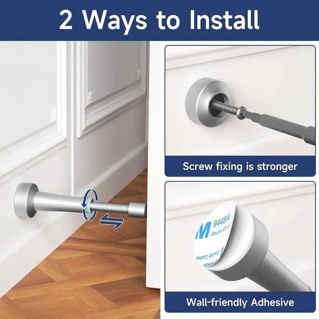 Alt view image 4 of 6 - 5Pcs Adjustable Door Stopper, 3.07-4.45in Aluminum Door Stoppers for Bottom of Door, Silver Door Stops for Wall with Silicone Tip, Screw & Adhesive Installation
