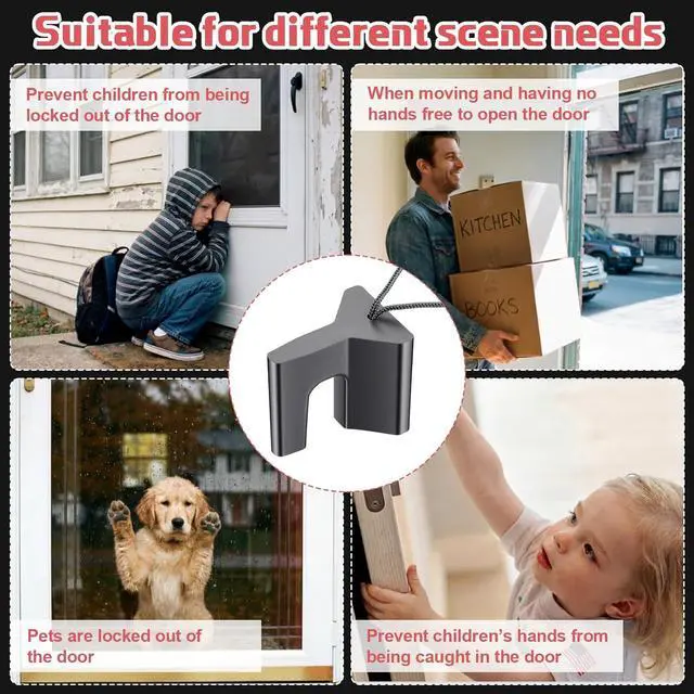 Alt view image 6 of 7 - 10 Pcs Over the Hinge Door Stopper Plastic Residential Door Holder for Office School Home Commercial Use Hospitals Hotels, Safe and Anti Pinch Design, Can Fix Tension Hinged Doors (Black)