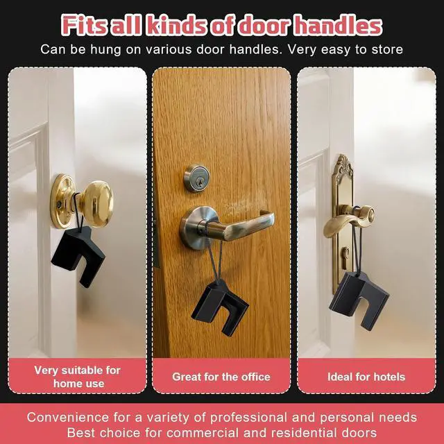 Alt view image 7 of 7 - 10 Pcs Over the Hinge Door Stopper Plastic Residential Door Holder for Office School Home Commercial Use Hospitals Hotels, Safe and Anti Pinch Design, Can Fix Tension Hinged Doors (Black)