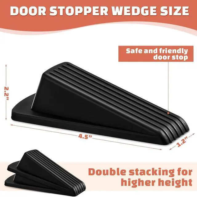 Alt view image 2 of 7 - 48 Pcs Door Stoppers Bulk Rubber Stop Height up to 1.2 Inches Wedge Stopper for Heavy Duty Door Bottom Carpet Tile Concrete Wooden Floor (Black)