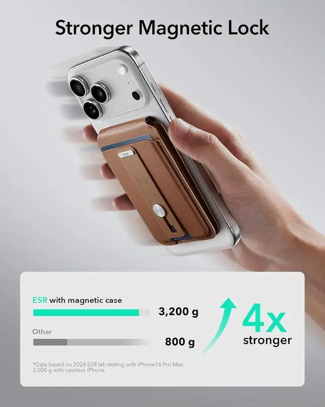 Alt view image 3 of 7 - Geo for Magsafe Wallet with Full Find My Functionality,5 Card Holder Stand Grip for Phone Case, RFID Blocking, Magnetic Wallet for iPhone 17e/17/16/15/14/13/12 Series, with Adjustable Stand, Brown