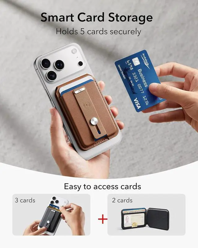 Alt view image 4 of 7 - Geo for Magsafe Wallet with Full Find My Functionality,5 Card Holder Stand Grip for Phone Case, RFID Blocking, Magnetic Wallet for iPhone 17e/17/16/15/14/13/12 Series, with Adjustable Stand, Brown
