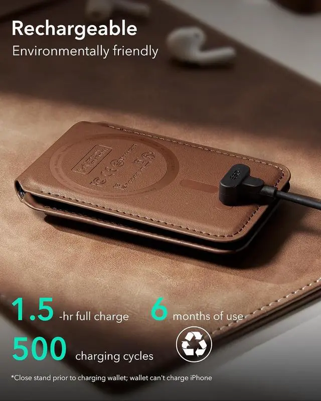 Alt view image 7 of 7 - Geo for Magsafe Wallet with Full Find My Functionality,5 Card Holder Stand Grip for Phone Case, RFID Blocking, Magnetic Wallet for iPhone 17e/17/16/15/14/13/12 Series, with Adjustable Stand, Brown