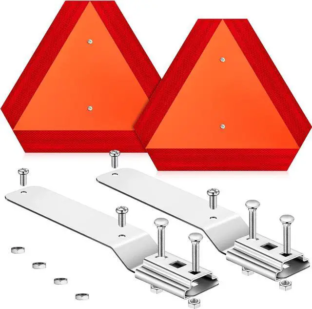 Main image of 2 Sets Slow Moving Vehicle Sign with Mounting Bracket, 14 x 16 Inch Aluminum Triangle SMV Warning Reflective Sign, up to 7 Years Outdoor Use for Tractor, Golf Cart, ATV, UTV