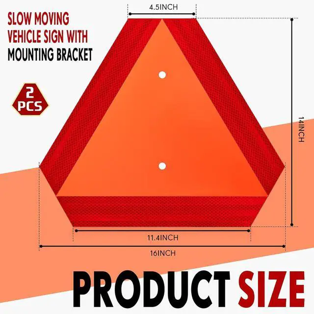 Alt view image 2 of 7 - 2 Sets Slow Moving Vehicle Sign with Mounting Bracket, 14 x 16 Inch Aluminum Triangle SMV Warning Reflective Sign, up to 7 Years Outdoor Use for Tractor, Golf Cart, ATV, UTV
