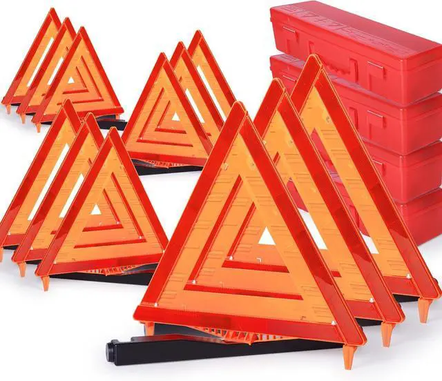Main image of 12 Pack Warning Triangle DOT Approved, Foldable Emergency Safety Reflective Triangles for Roadside Vehicles Breakdown with Carrying Case