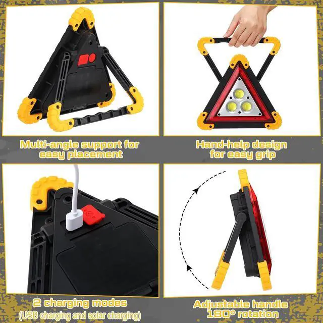 Alt view image 4 of 6 - LED Emergency Warning Triangle, Rechargeable Portable Flashing LED Warning Triangle Light with 4 Modes, Safety Hazard Light for Car Truck RV Vehicle Roadside, Batteries Not Included(3 Pack)