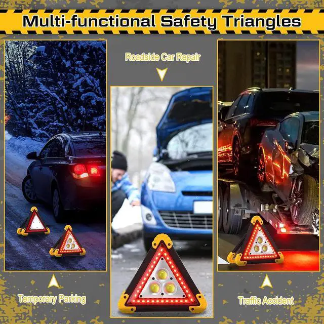 Alt view image 6 of 6 - LED Emergency Warning Triangle, Rechargeable Portable Flashing LED Warning Triangle Light with 4 Modes, Safety Hazard Light for Car Truck RV Vehicle Roadside, Batteries Not Included(3 Pack)