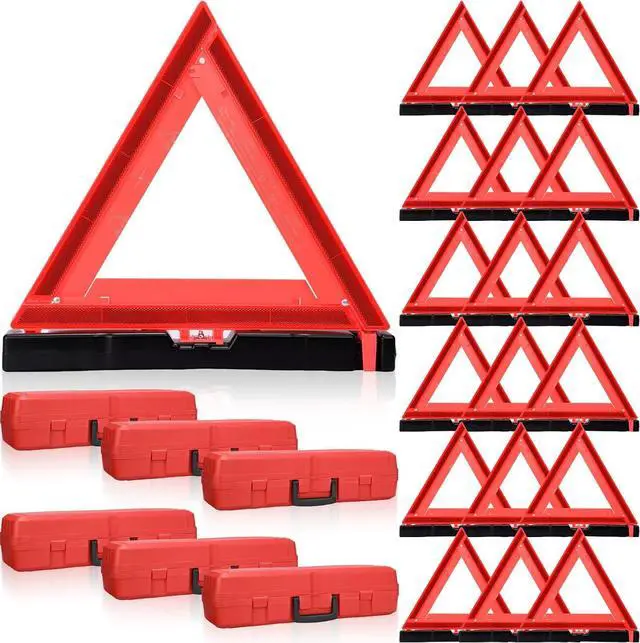 Main image of 12 Pcs Warning Triangle Dot Approved Foldable Emergency Safety Triangles Reflective Road Safety Triangle with Carrying Case Heavy Base Roadside Warning Sign for Car Truck