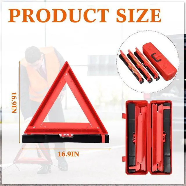 Alt view image 2 of 6 - 12 Pcs Warning Triangle Dot Approved Foldable Emergency Safety Triangles Reflective Road Safety Triangle with Carrying Case Heavy Base Roadside Warning Sign for Car Truck