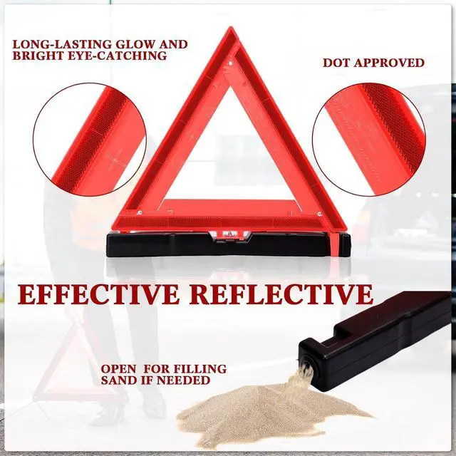 Alt view image 3 of 6 - 12 Pcs Warning Triangle Dot Approved Foldable Emergency Safety Triangles Reflective Road Safety Triangle with Carrying Case Heavy Base Roadside Warning Sign for Car Truck