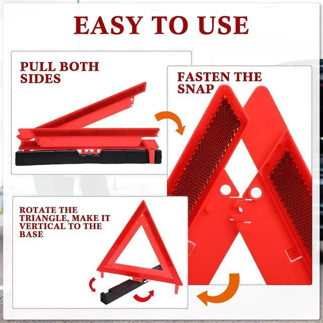 Alt view image 4 of 6 - 12 Pcs Warning Triangle Dot Approved Foldable Emergency Safety Triangles Reflective Road Safety Triangle with Carrying Case Heavy Base Roadside Warning Sign for Car Truck