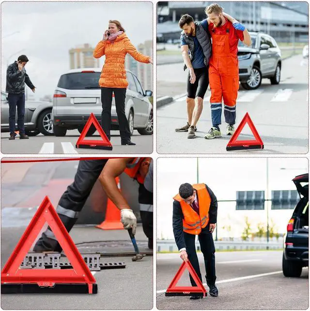 Alt view image 6 of 6 - 12 Pcs Warning Triangle Dot Approved Foldable Emergency Safety Triangles Reflective Road Safety Triangle with Carrying Case Heavy Base Roadside Warning Sign for Car Truck